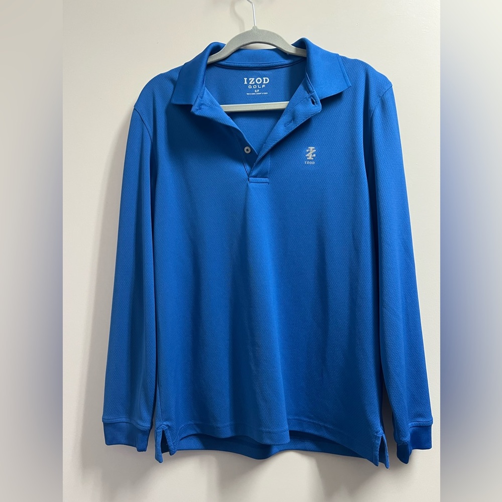 Izod Golf Mens Small Blue Polo Pullover Long Sleeve Collar 3 Button